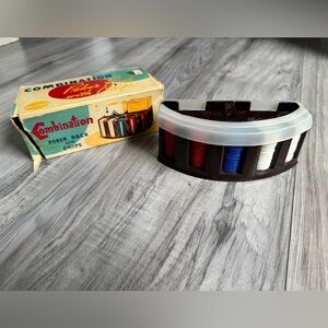 Vintage 60s Combination Poker Rack with Chips Card Game Set